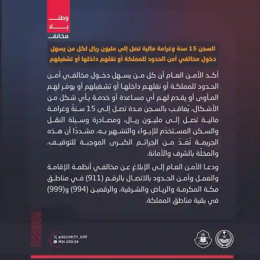 رسمياً: عقوبة قاسية بالسجن المشدد والغرامة في حال القيام مع أي مقيم بهذا العمل الشائع في المملكة 