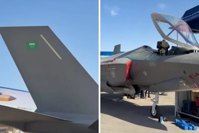 فيديو حصري لوصول مقاتلات F35 الى السعودية وعليها شعار سلاح الجو الملكي السعودي