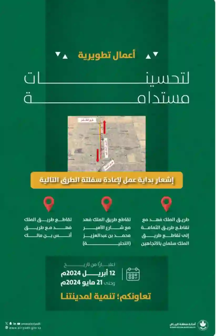 انتبهو من الزحمة في الرياض بعد بدء أعمال صيانة على طريق الملك فهد في هذه التقاطعات الهامة 