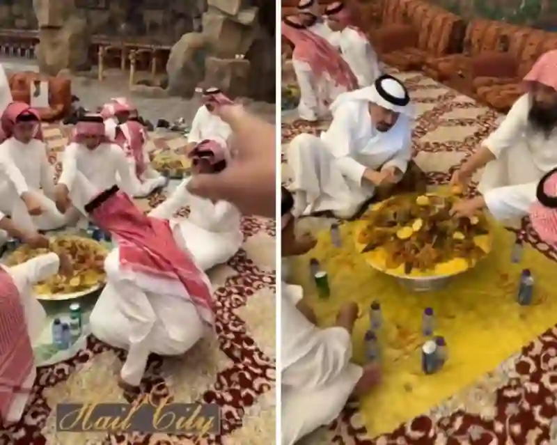 فيديو معزب في السعودية يجبر ضيوفه الأكل من هذه الصحون غصب وهذا ما كان فيها 