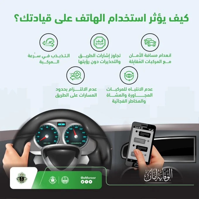 المرور يوضح ما يحدث لأي سائق يستخدم جواله أثناء القيادة من اليوم 