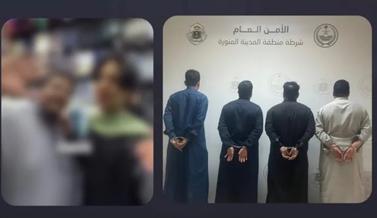 فيديو تحرش 4 مقيمين من هذه الجنسيات بخامس داخل محل في المدينة المنورة 