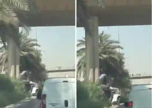 فيديو من زاوية جديدة أكثر رعباً للحظة سقوط سيارة من أعلى جسر في الرياض 