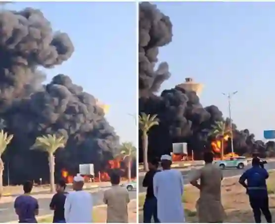 حريق كبير في جازان بعد حادث مروع تسبب في انفجار صهريج بنزين والكشف عن سبب الحادث وحجم الخسائر