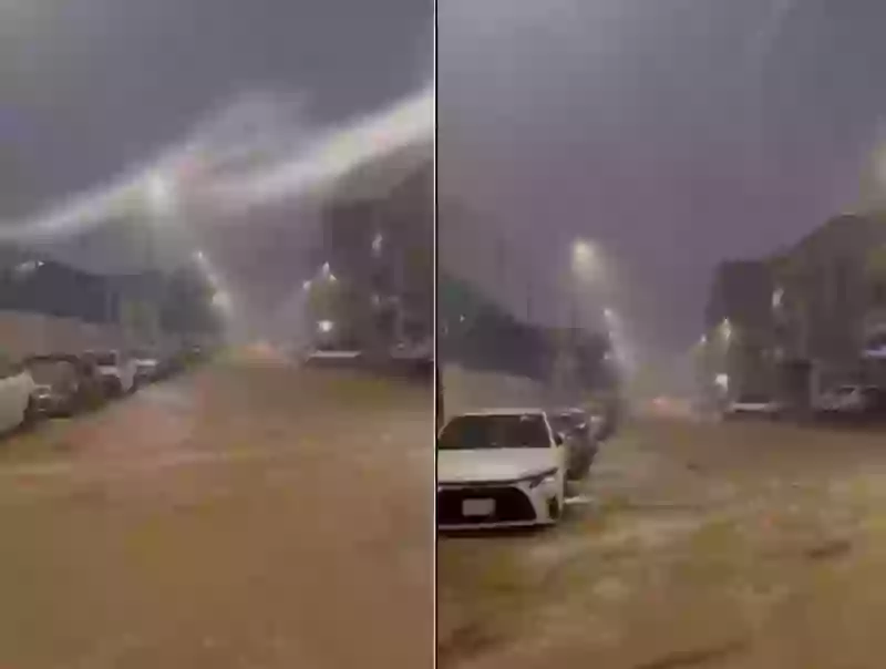 فيديو الصواعق تضيء سماء جدة والسيول تجري في شوارعها 